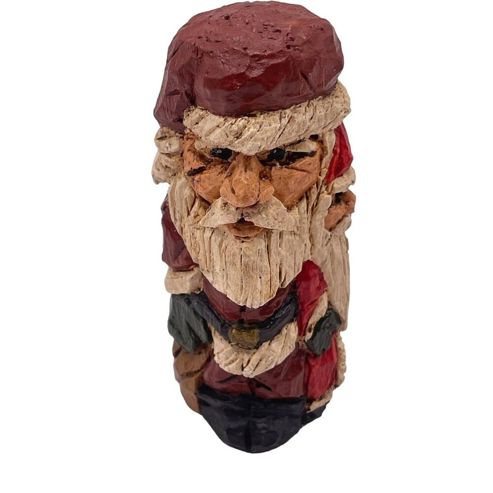 Folk Art Mini Hand Carved Resin‎ 3D Santa Claus Totem Figurine Christmas Signed